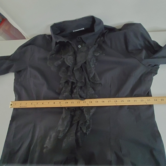Ruffle Lace Front Shirt Size 2X Black Button-up Top Lace Trim Cuff Steampunk - Picture 7 of 13